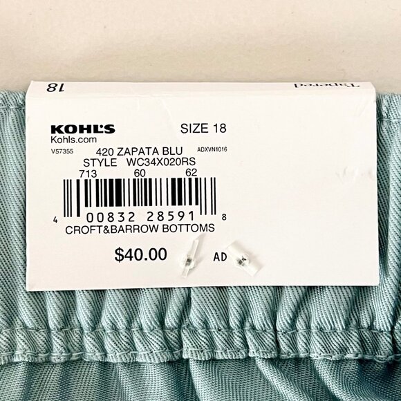 Croft & Barrow Womens Tapered Mid Rise Pants Size 18 Zapata Blue Relaxed Fit NWT - Picture 6 of 16